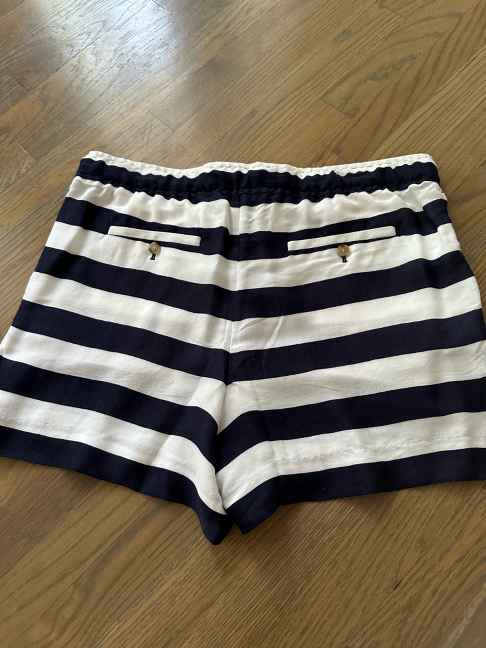 LOFT Navy and White Striped Bermuda Shorts